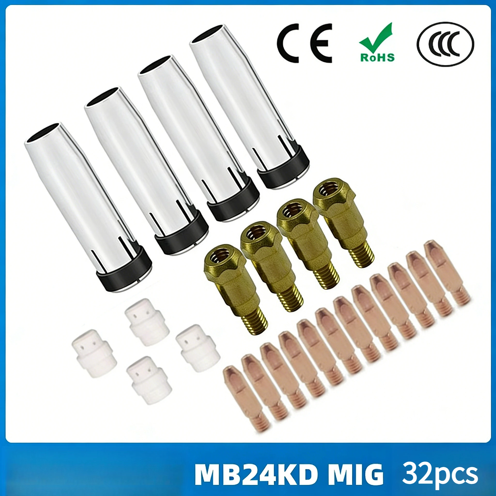 

MB24KD protective nozzle gas shielded welding gun accessories MIG distributor 24KD protective sleeve conductive nozzle 32PCS
