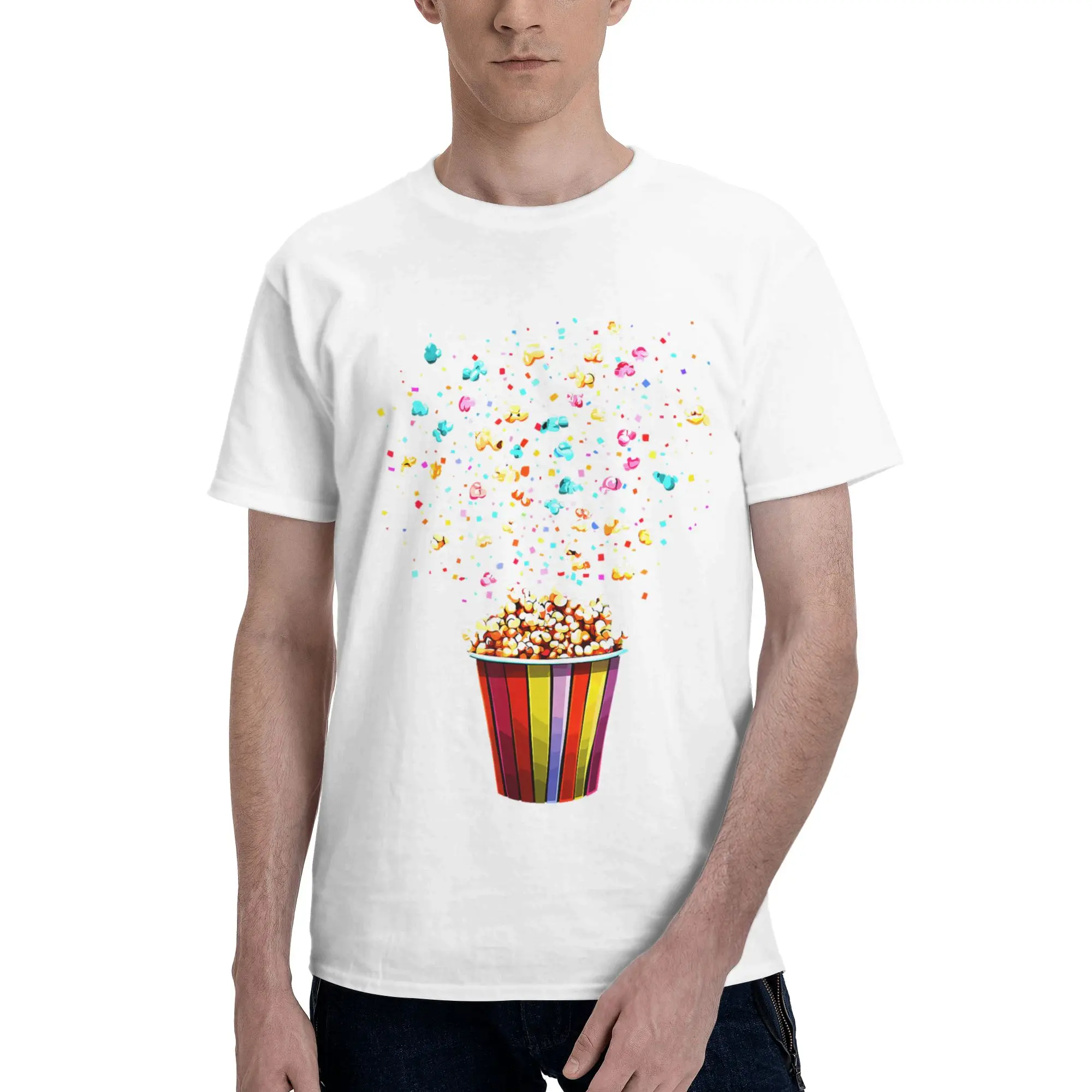 Colourful Popcorn Cinema Confetti Print  Men T-Shirt Clothes  Tees Short  Summer Casual Trendy
