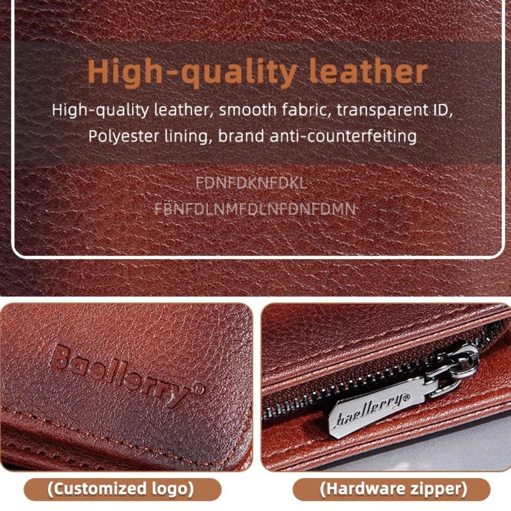 Fashion Business Men's Wallet Zipper RFID Protection Male Card Holder 3 Layers Vintage Man Money Bag ID Credit Card