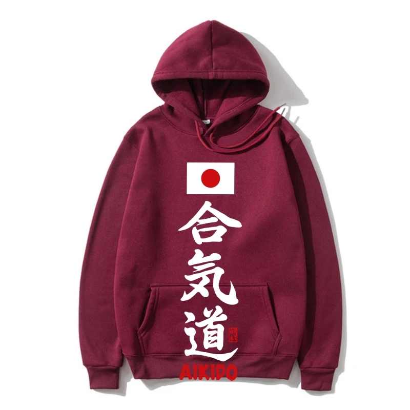 

Handsome Aikido Kanji Mens Autumn Cotton Hoody O- Neck Prin Japanese Flag Hoodie Martial Lover Hoodieift