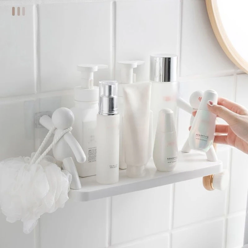 Self-Adhesive Bathroom Shampoo Storage Racks Plastic Storage Organization Shelves Support Holder Little People Storage Rack