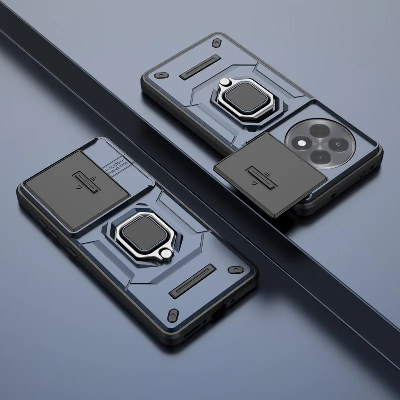 

For OnePlus Ace 5,5 Pro,13R 5G Case ELVEV Shockproof PC+TPU Armor Slide Camera Lens Protection Ring Back Holder Cover