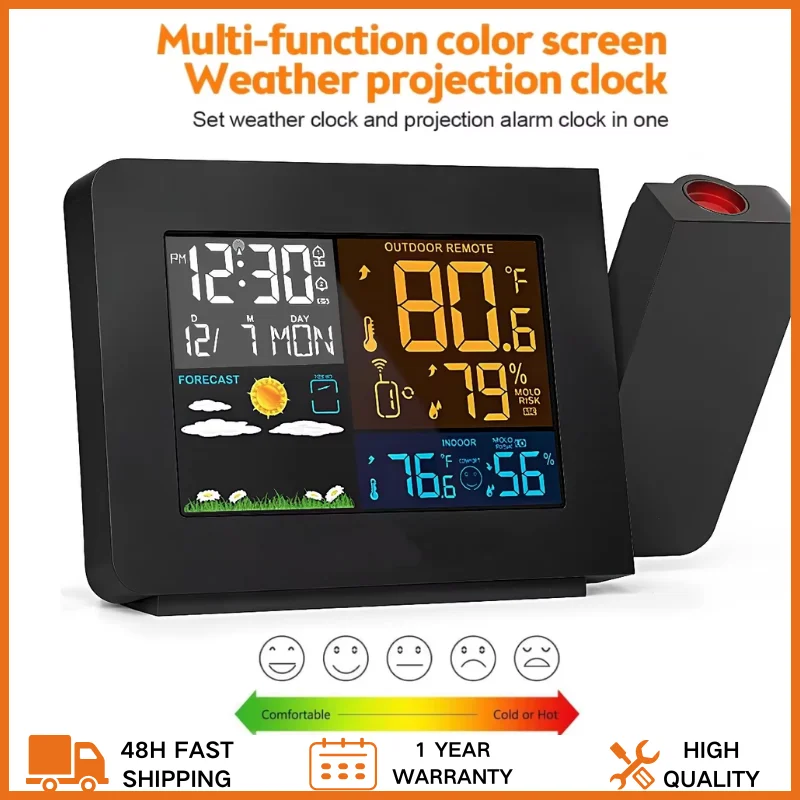 

Smart Atomic Clock with Wireless Sensor - Auto Sync, Ceiling Projection, Temperature & Humidity Display for Home & Office