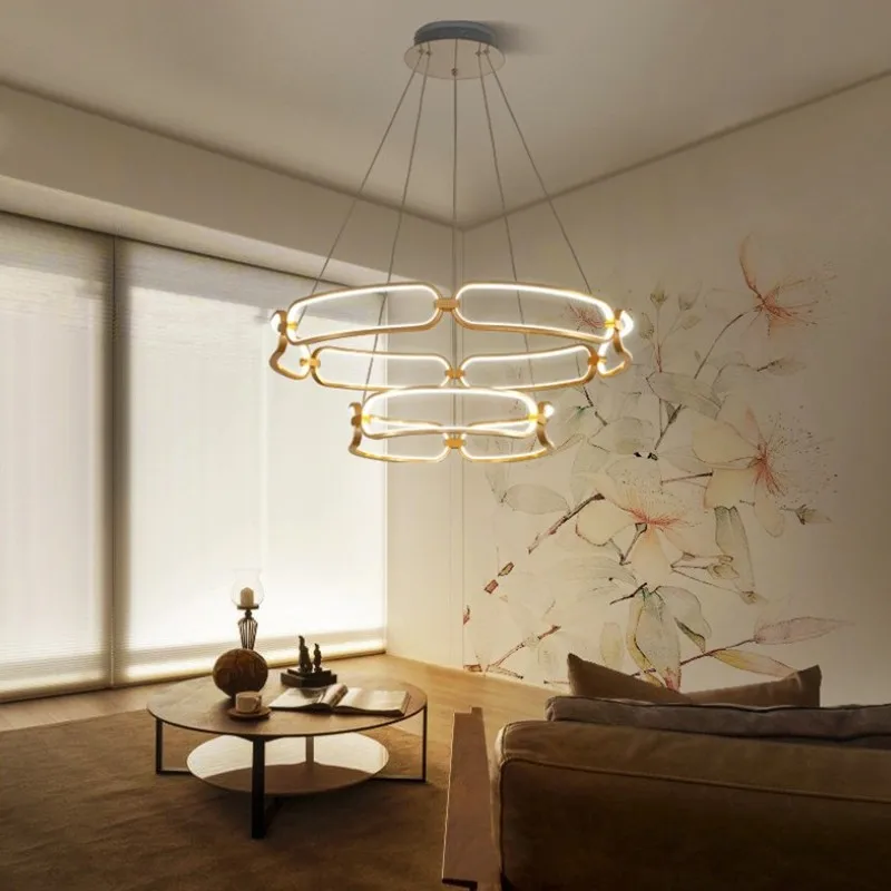 

Ribbon Adara Pendant Lamp Luxury Led Gold Ring Chandelier for Bedroom Living Room Modern Nordic Circular Art Aluminum Light