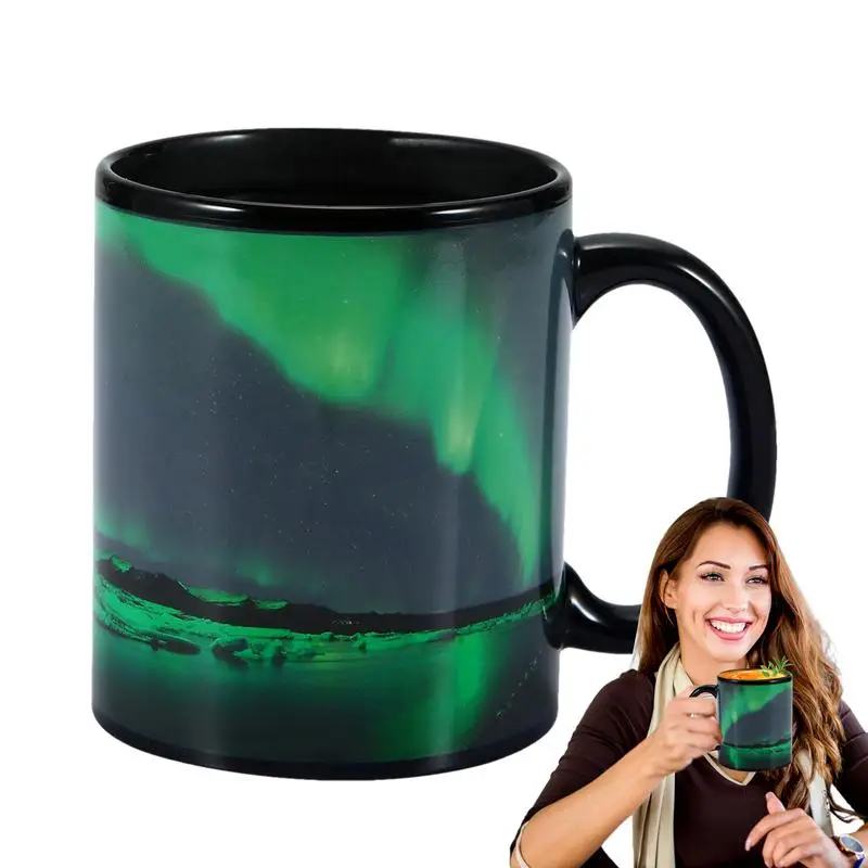 Color Changing Mug Heat Sensitive Cup Northern Lights Design Ceramic Coffee Tea Magic Color Cup Temperature Changing Mugs