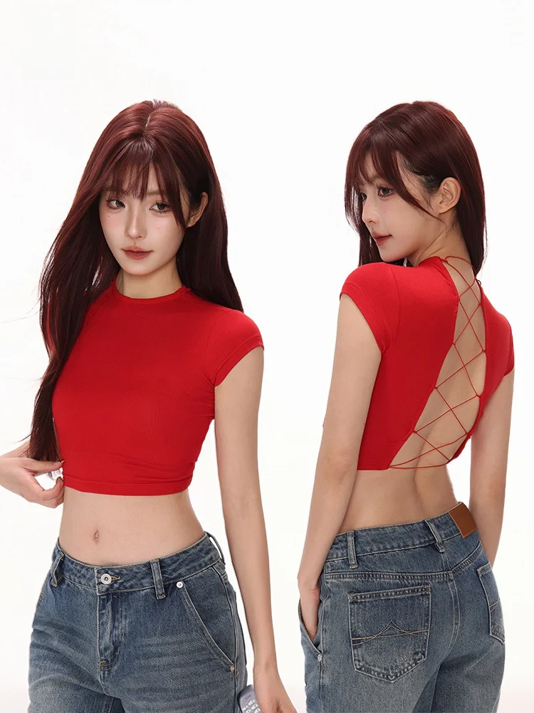 

Женская футболка Hot Girl ort Sve Pure Desire с затягивающей талией и пуговицами, базовый слой, круглый топ, весна-лето