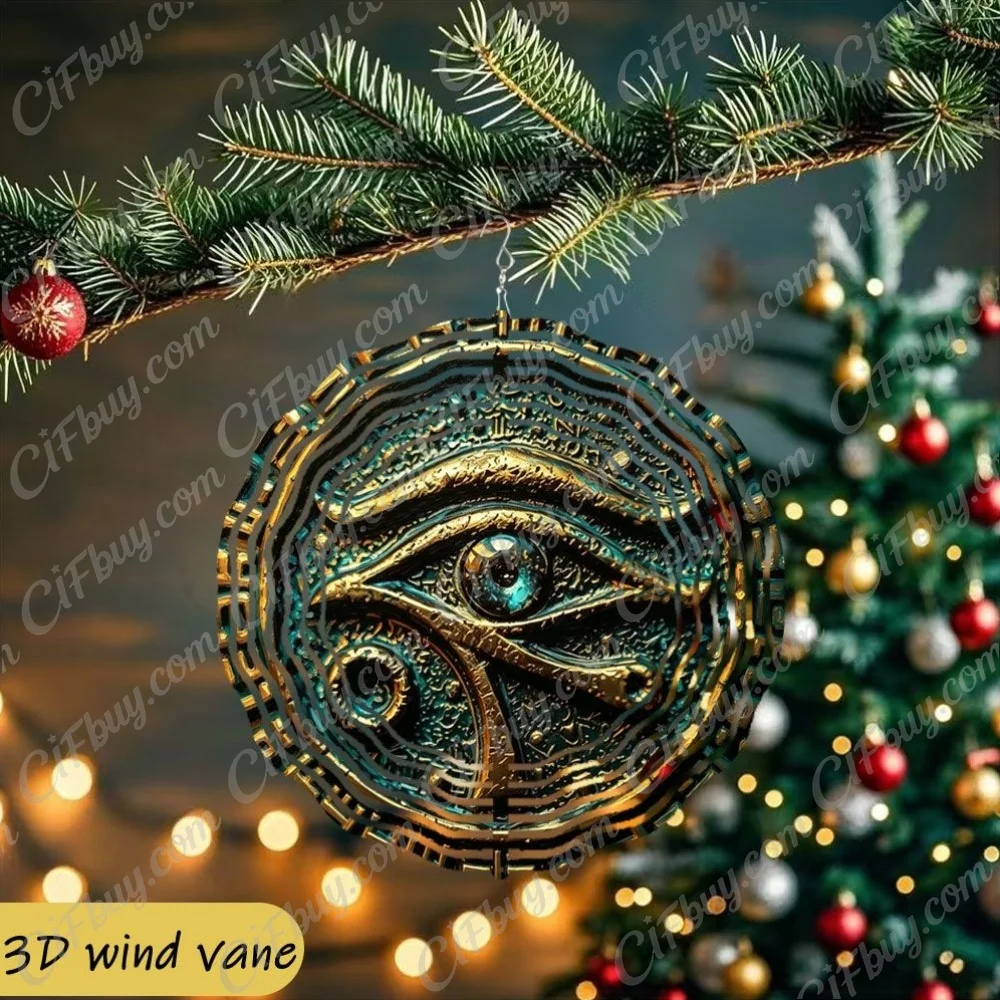 CIFBUY Wind Chime Vintage Metallic Eye of Horus Wave Pattern Hollow Out 360° Rotating Metal Spinner Outdoor Yard Porch Hanging D