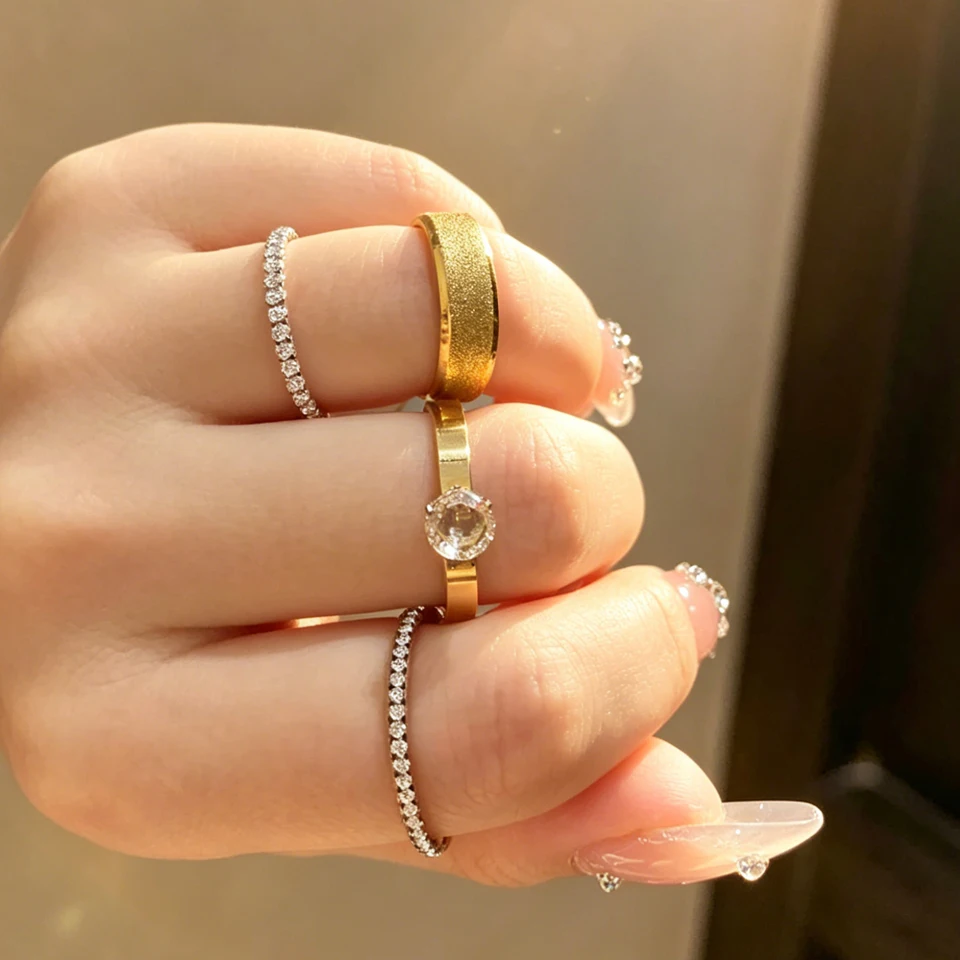 Yupsk 3 Stück/Set Buling Buling Stapelbare Edelstahlringe für Frauen, exquisiter High-End-Schmuck für Hochzeiten und Partys, Geschenke – Detail 5