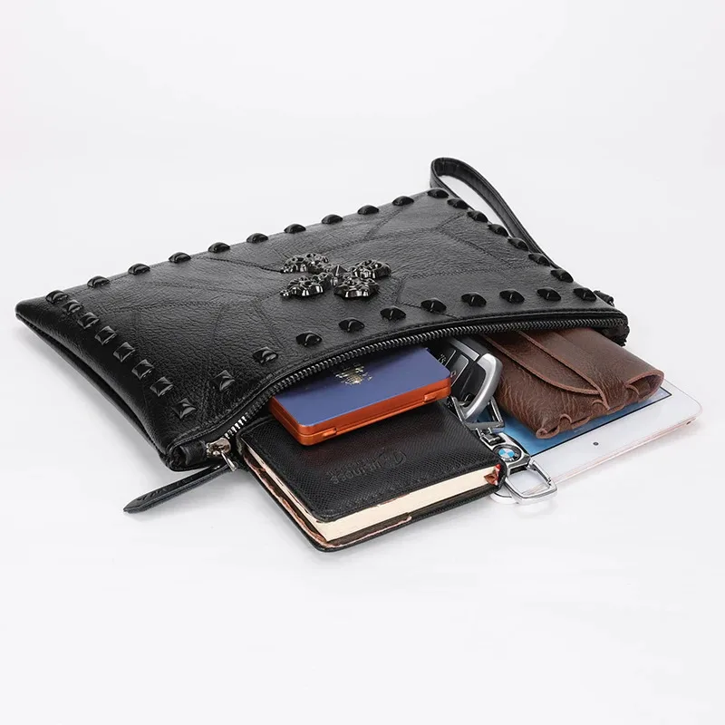 Fashion Soft PU Leather Clutch Men High Quality Durable Bag Casual Patchwork Design Moneybag Handbag