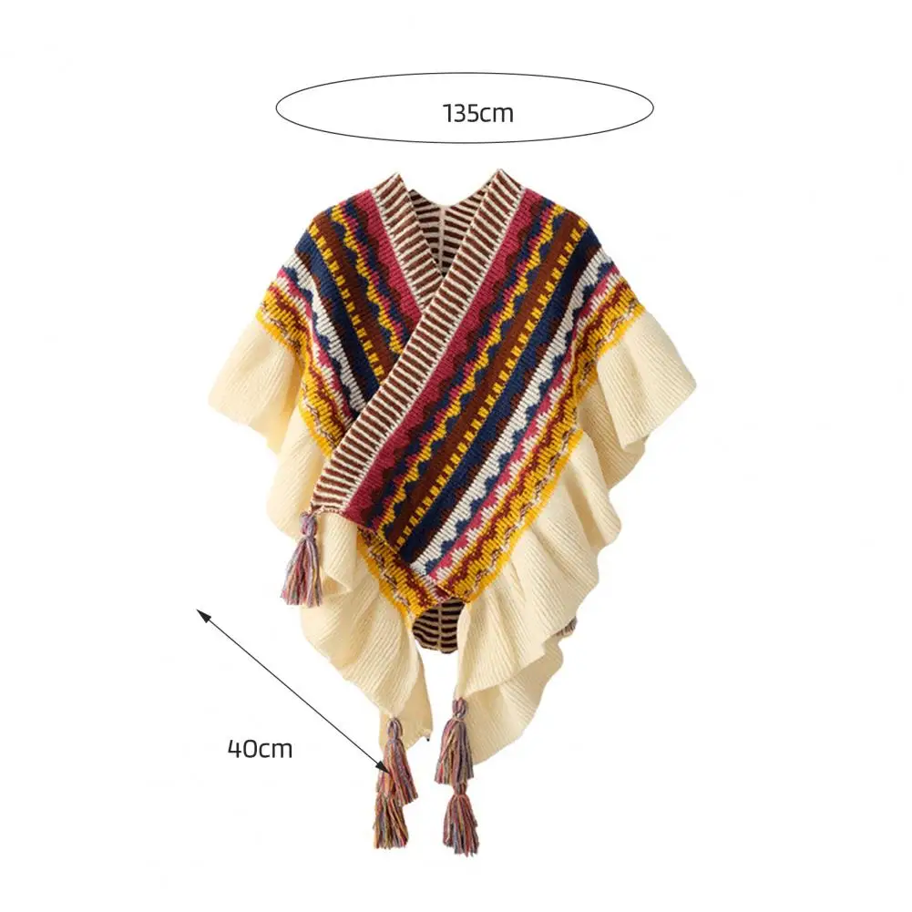 Vintage Harajuku Gestrickte Decke Schals Schals Damen Warmer Schal Wraps Fransen Cape Winter Strickjacke Pullover Vorne Offen Ponchos