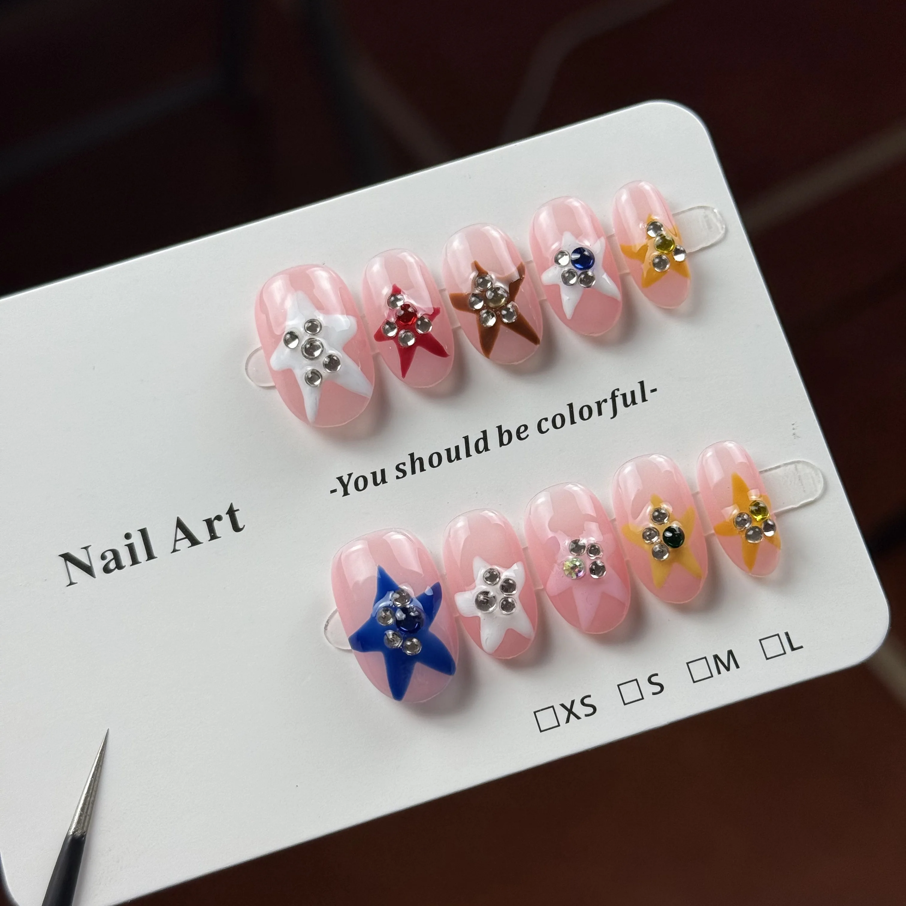 10 قطع من نجم البحر الملون الراقية، نمط الفتاة الساخنة y2k المتخصصة، نجم البحر الملون المرسوم يدويًا، مرقع الماس اللامع مصنوع يدويًا