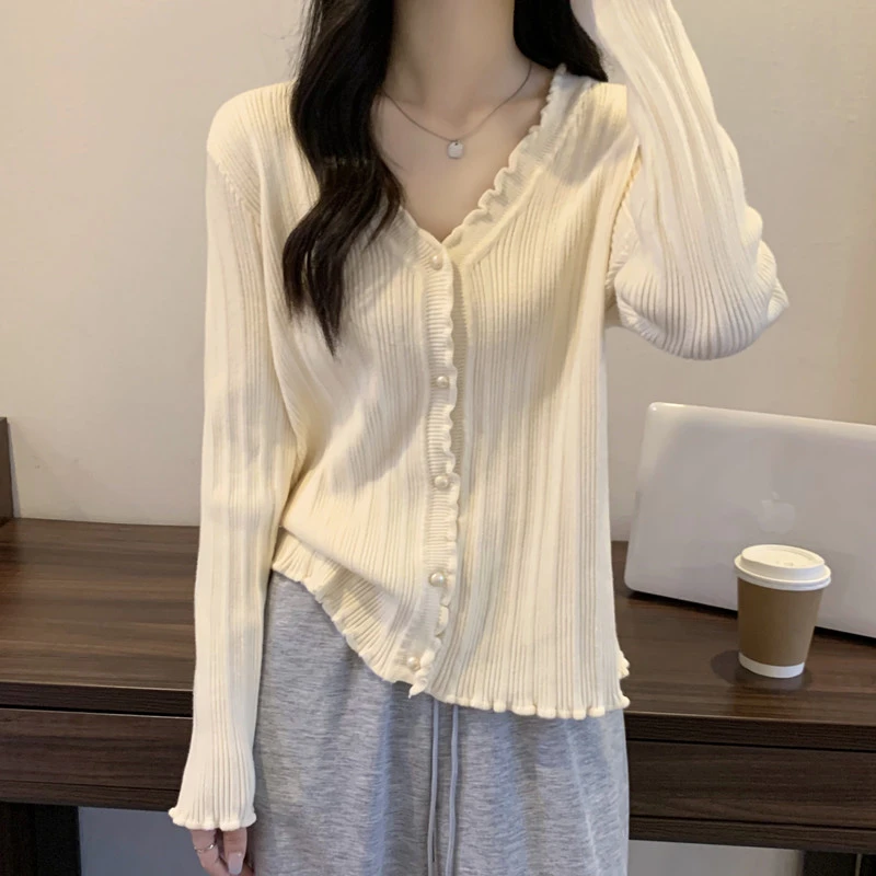 Slimming Knitted Open Cardigan Sweater Women's Spring Autumn New Large Size Fat MM Design Sense Bottom Shirt Top