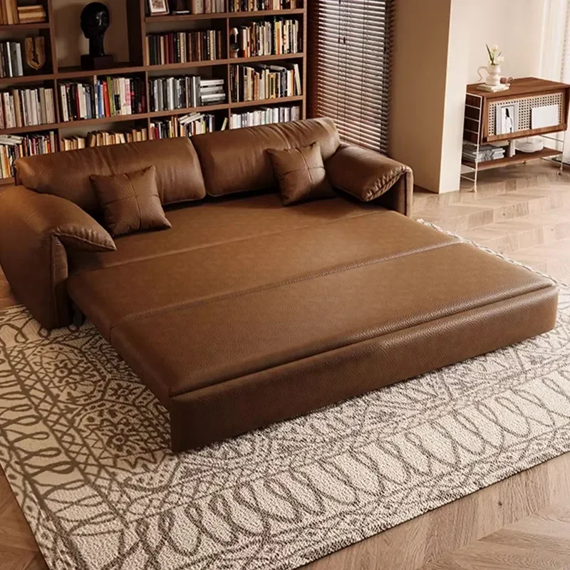 Professional Living Room Sofa Bed Brown Faux Leather Italian Modern Sleeper Double Couch Modern Modern Sex Commercial Furniture view 5