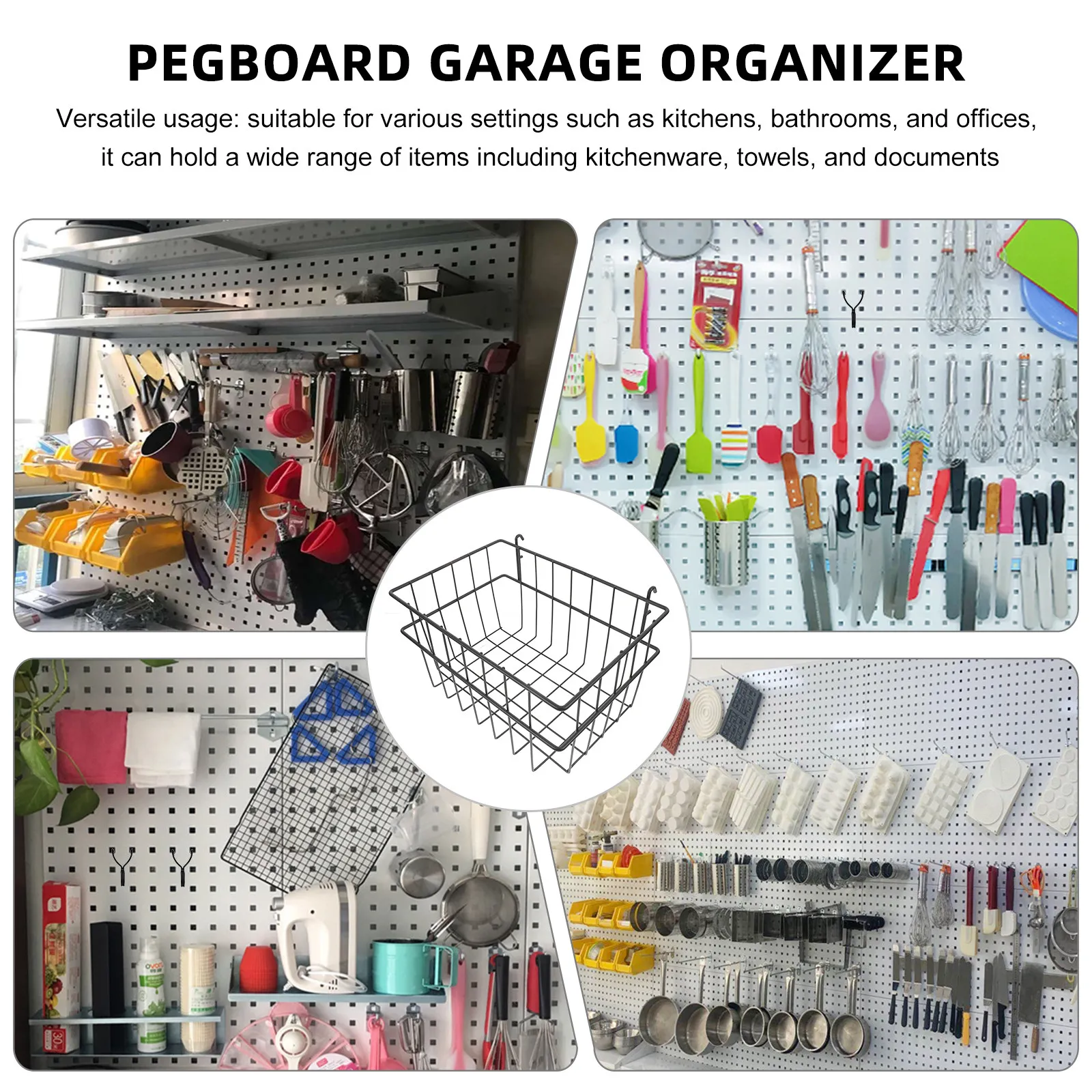 

Черная настенная перфорированная панель-органайзер без сверления, сверхпрочная, из железа, для гаража, мастерской, кухни, для инструментальных корзин