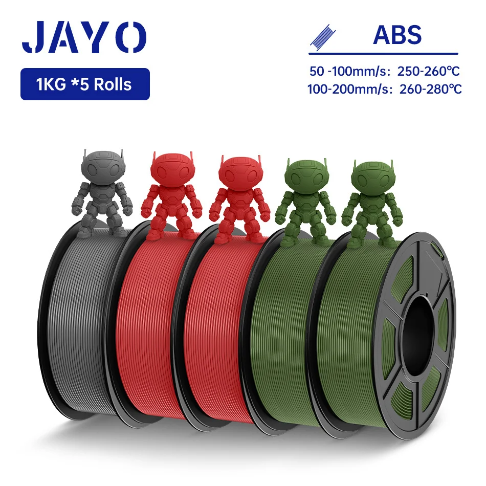 JAYO ABS 3D-Drucker-Filament 5KG 1,75mm ABS für 3D-Drucker, ABS 3D-Drucker-Filament mit Heißverformung 90°, Perfekt für Funktionale Prototypen & Mechanische Teile