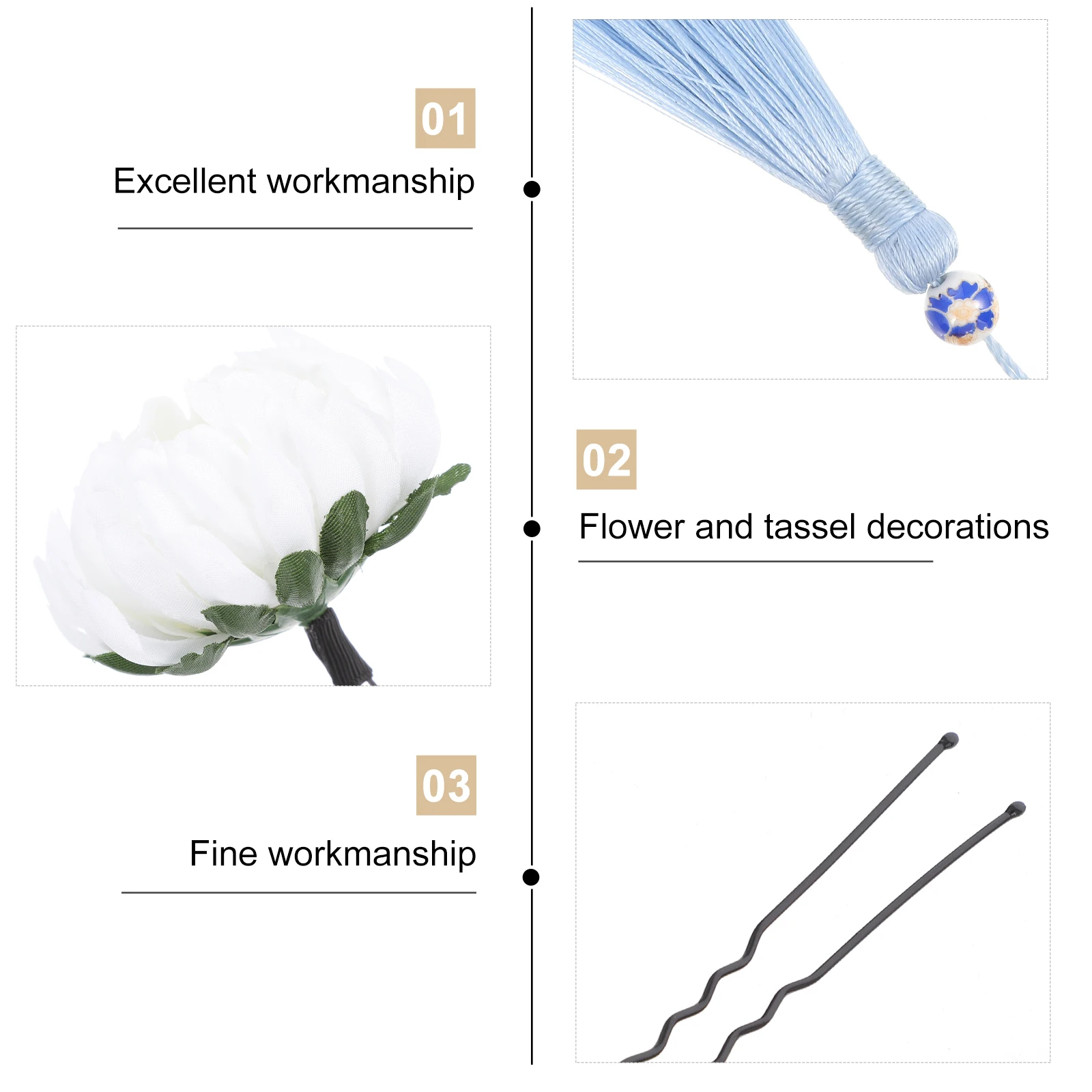 

9 Pcs Hair Stick Chrysanthemum Hairpin Kimono Flower Ornament Cloth Accessories Blue Tassels Bride