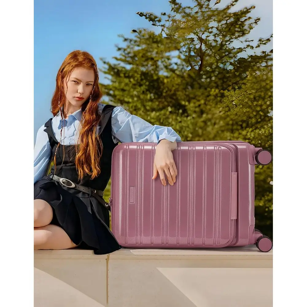 20 Inch Lavender Expandable Carry-On Luggage with Spinner Wheels, TSA Lock, and Front Pocket (Silk Rose)