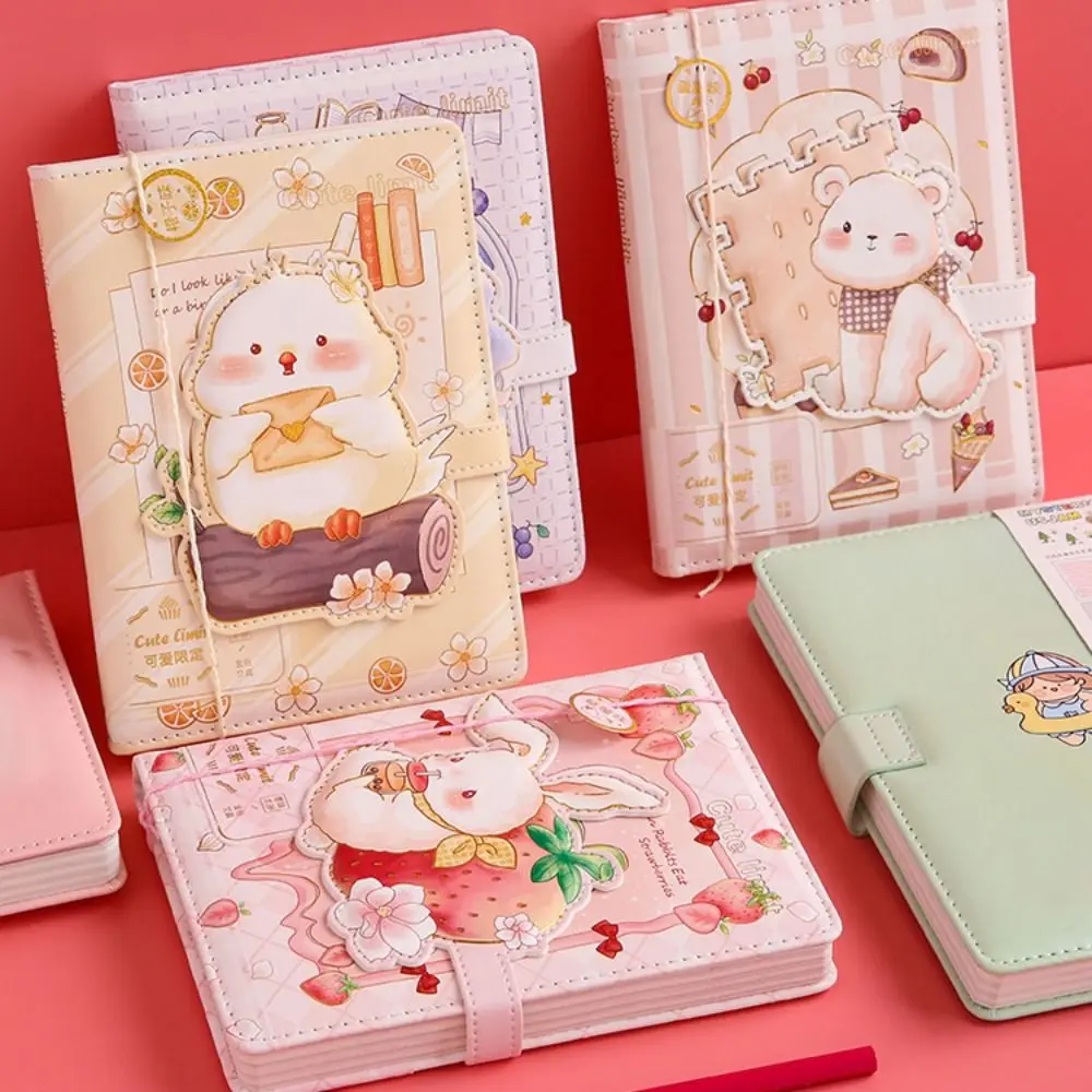 

Cartoon Rabbit Note Paper Magnetic Buckle 112 Pages PU Leather Palm Notebook Scrapbook Handbook Notepad Memorandum Students