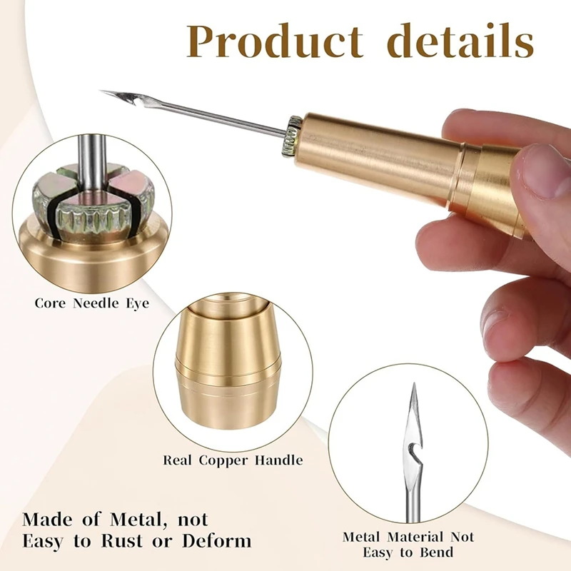 9pcs Leather Sewing Awl Kit with Copper Handle with 6 Needles for Leather Craft Needle Kit Shoe Repair Tool-ABFB