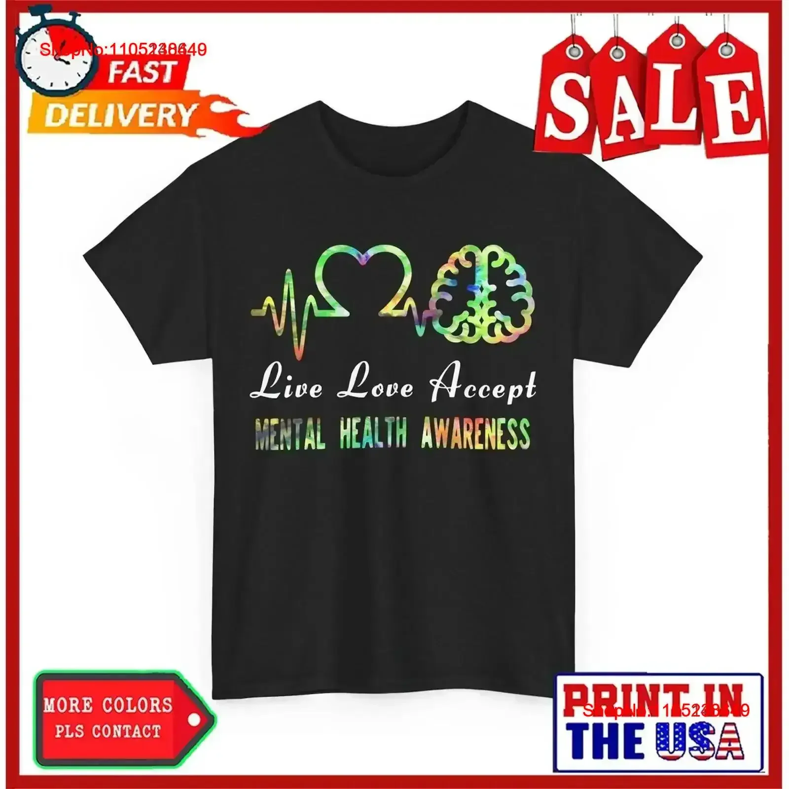 Love Accept Heartbeat Chart Mental Health Awareness Cute T shirt vintage Washed Slightly streetwear Casual designer clothes