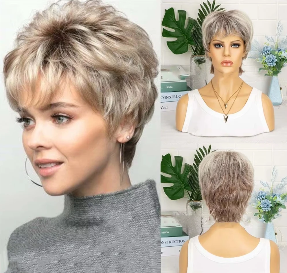 

Synthetic Short Women Curly Wigs Mixed Brown Ombre Hair Costume Party Or Daily Use Heat Resistant Fiber Wig