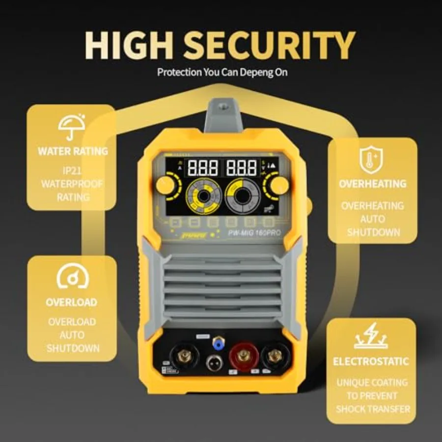 160A Multiprocess MIG Welder Gasless Flux Core/Gas MIG/Lift TIG/Stick ARC Welder 4 in 1 Welding Machine with IGBT Inverter LED