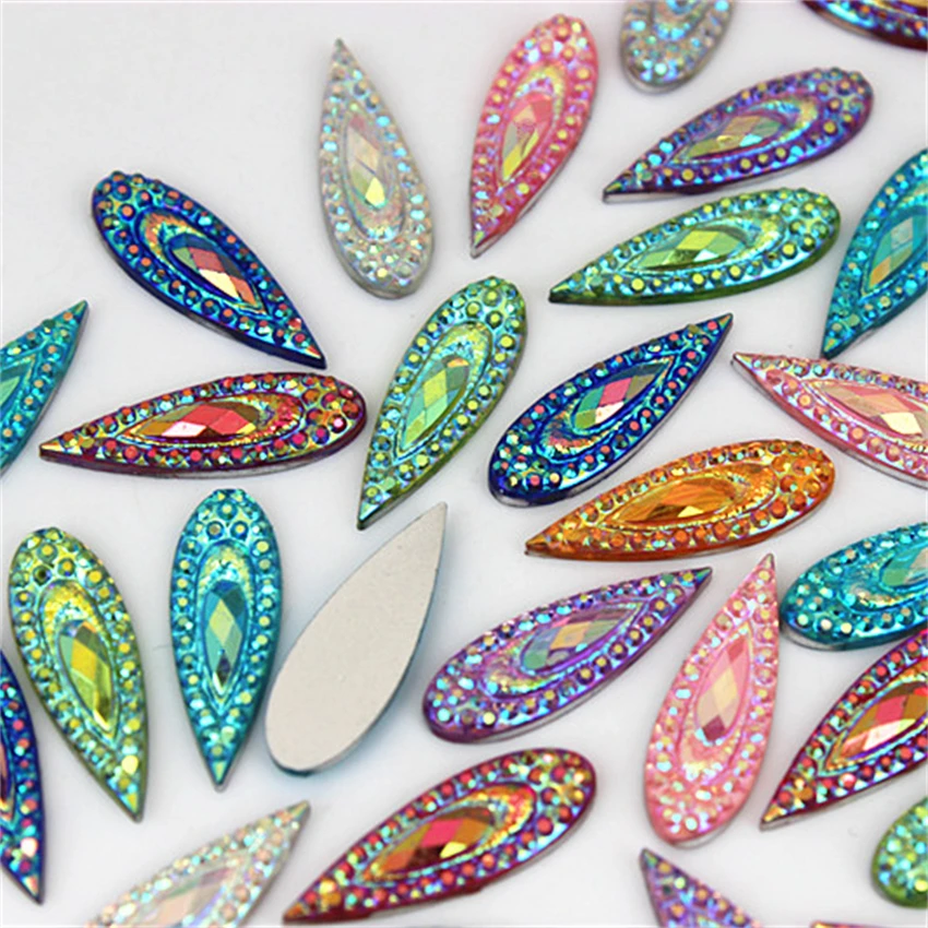 Cong Shao 50pcs 7*21mm AB Color Pear Shape Flatback Resin Rhinestone Stones Crystal For Clothes Craft Button Decoration ZZ266