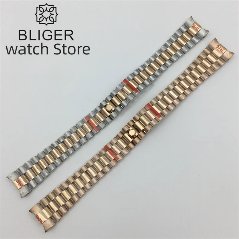 BLIGER 20mm Silver Black Rose Gold Gold bracelet 904L stainless steel with folding buckle fits 36/39/40mm case