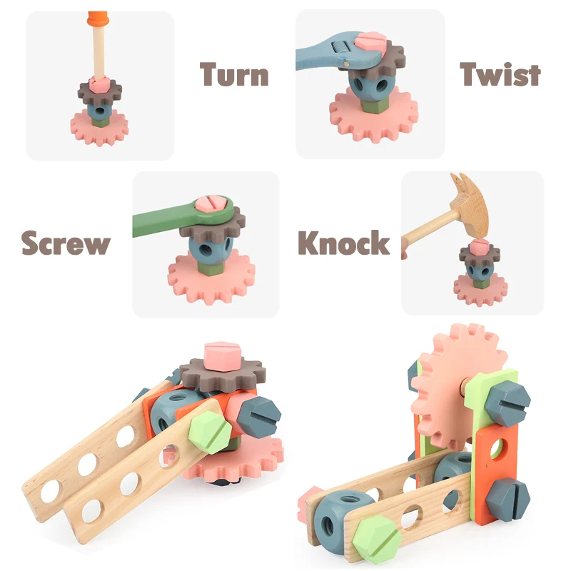 Giocattoli in legno per bambini Giochi di finzione multifunzionali Educazione di ingegneria Strumento di assemblaggio di dadi a vite Giocattoli Regali di manutenzione Montessori