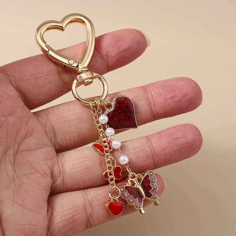 Trendy Schmetterling Blume Anhänger Schlüsselbund Nette Mode Liebe Herz Schlüssel Ring Für Frauen Mädchen Handgemachte Geburtstag Geschenk Schmuck – Detail 3