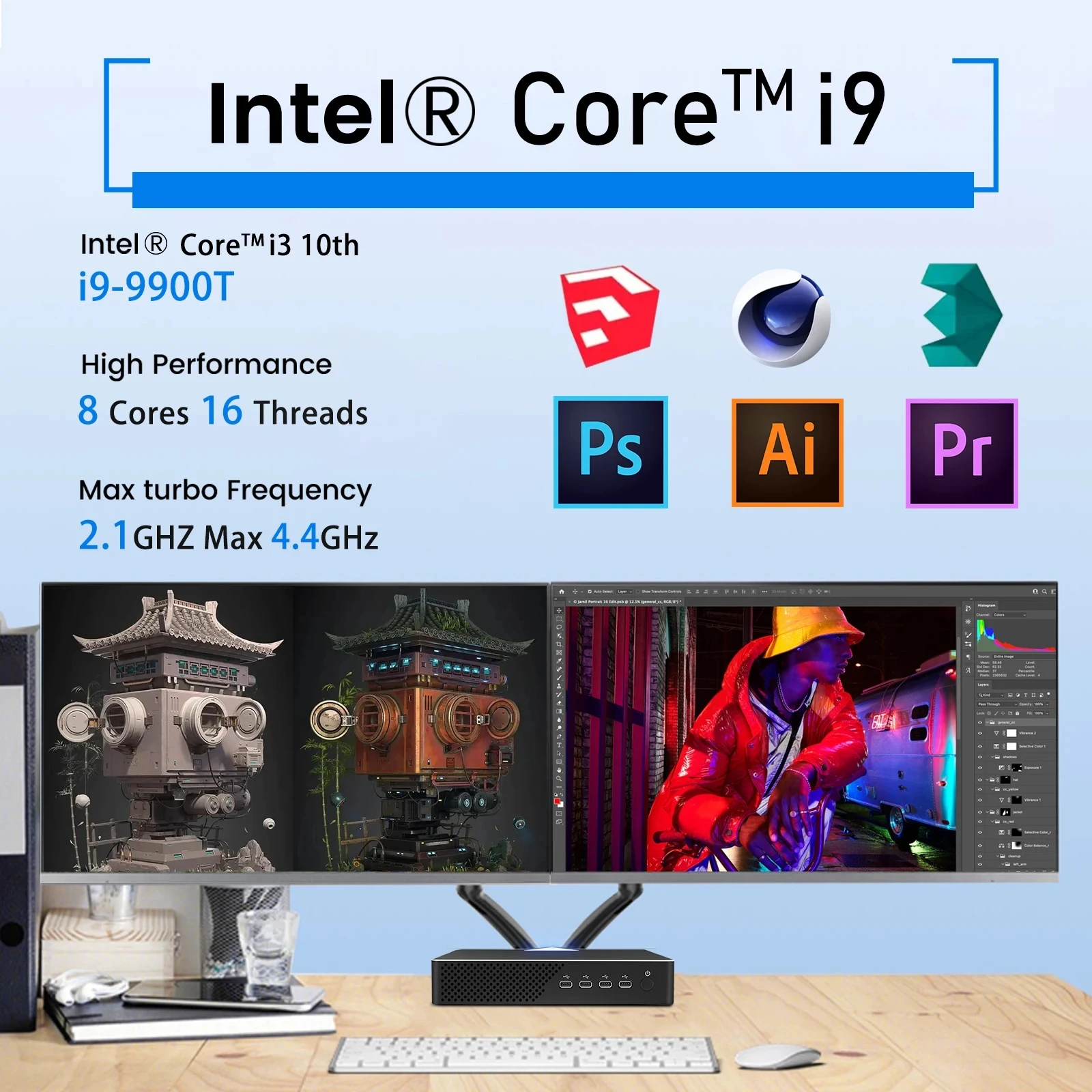 MSECORE MV200 Intel Core i9-9900KF RTX2060 8 Go Carte Dédiée Jeu Mini PC Windows 11 Bureau Ordinateur de Bureau NVcloser DDR4 4K wifi6