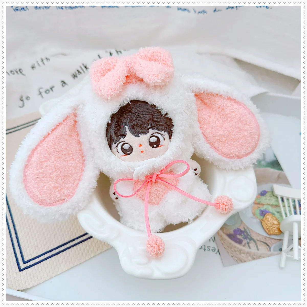 Cute Soft Fluffy Bunny 2Pcs Set Plush Doll Clothes for 10cm Kawaii Idol Doll DIY Dress up Game Change Clothes for Girls