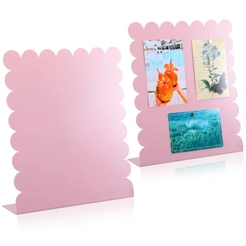1 Pack Pink Magnetic Whiteboard 12.6 x 11 Inch Scalloped Display Board for Desk Wall Memos Photos Files Home Office School