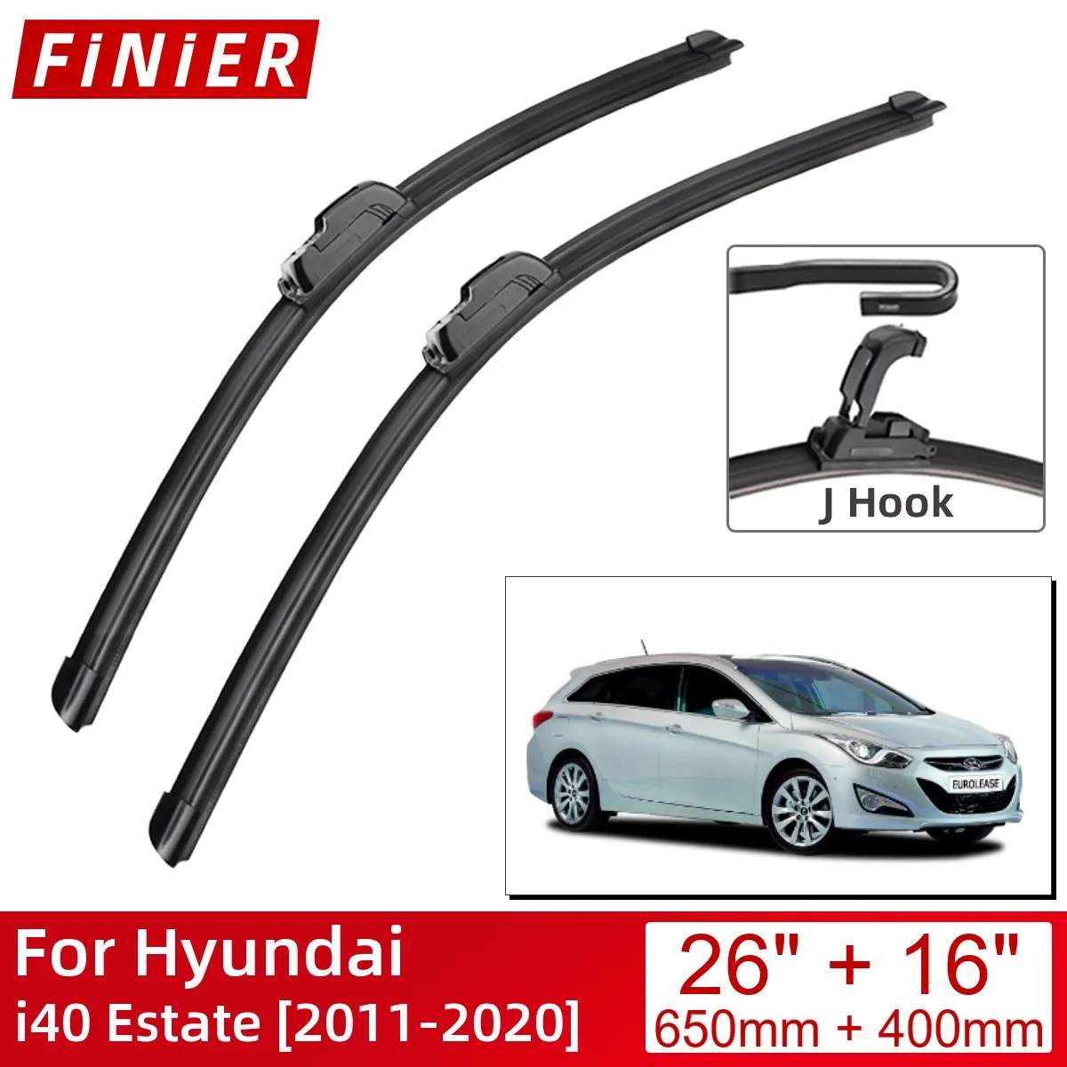 

For Hyundai i40 Estate 2011-2020 26"+16" Car Accessories Front Windscreen Wiper Blade Brushes Wipers U Type J Hooks 2020 2019