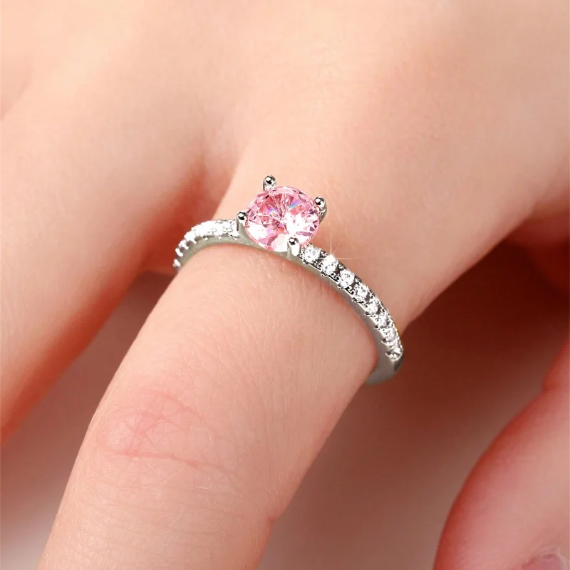 Huitan Klassisches 4-Krallen-Design, rund, Zirkonia, für Damen, Hochzeit, Verlobungsringe, 3 Farben erhältlich, zurückhaltender Brautschmuck, heißer Verkauf – Detail 16