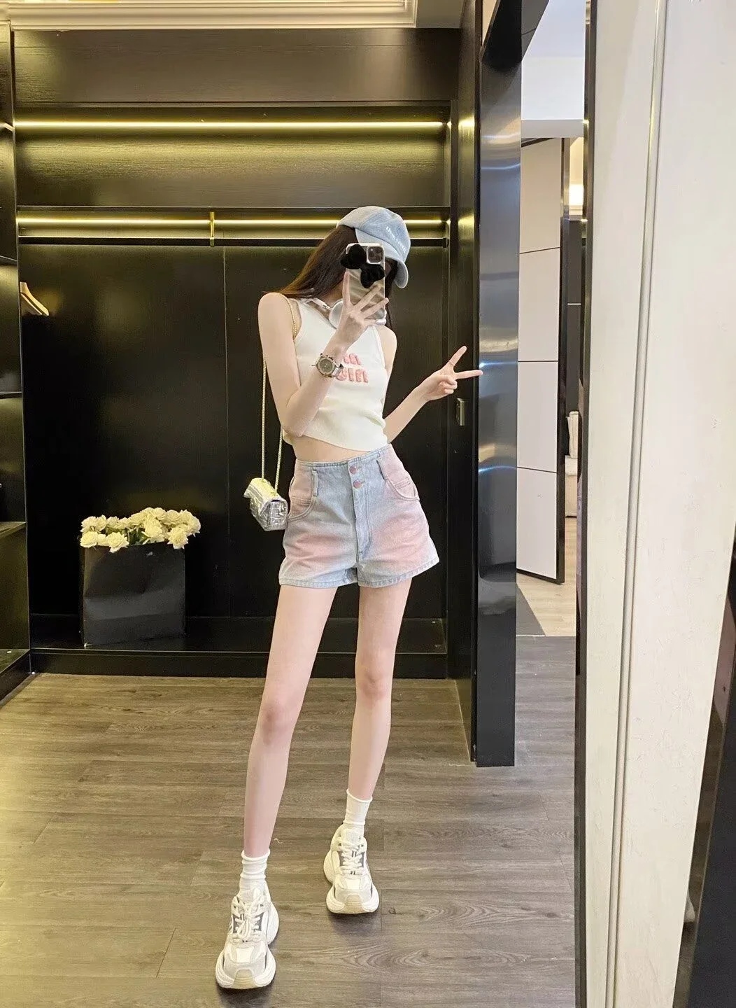 Mit Taillentasche, Farbverlauf, kurze Jeanshose, Damen, Y2k, Vintage-Trend, 2025, modische Kleidung, elastische Denim-Shorts für Damen