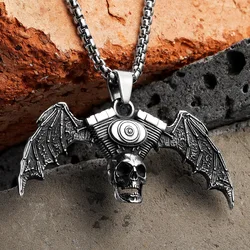 Ghost Rider Gothic Skull Wings Motorcycle Men Necklaces Stainless Steel Pendant Chain Women Jewelry Accessories Gifts Wholesale