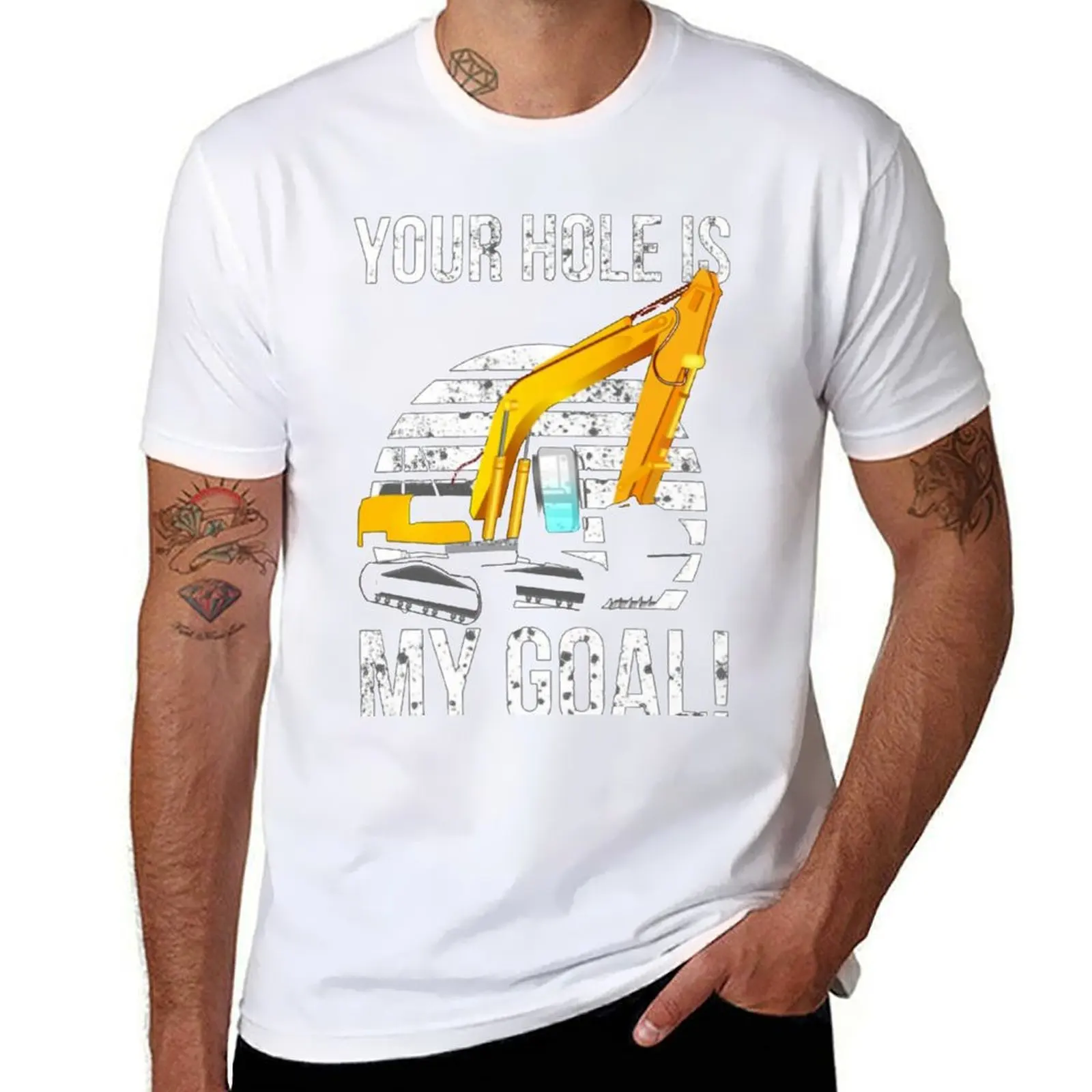 

Винтажная футболка Your Hole Is My Goal Excavator, хлопковая футболка, мужские футболки для мужчин, футболки с рисунком