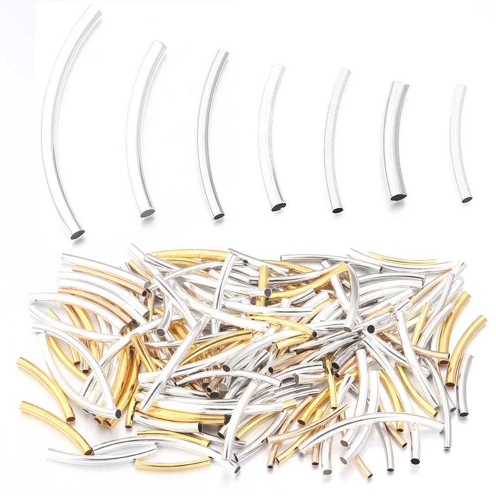 50pcs/lot Copper Curved Tube Beads Metal Bend Loose Spacer Beads Connectors For DIY Jewelry Making Bracelet Necklace Accessories