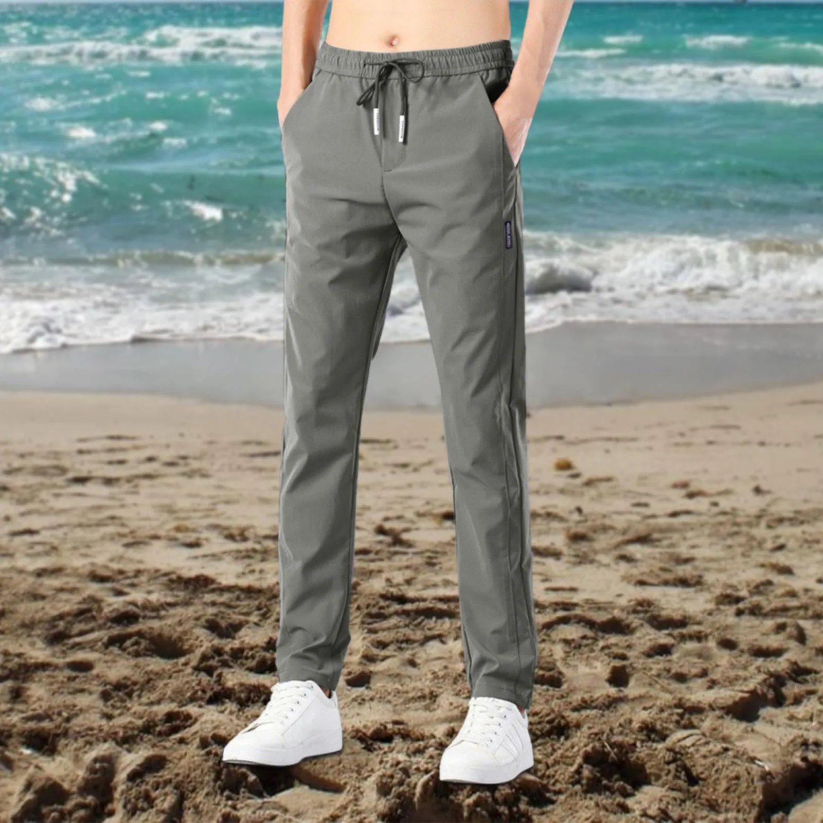 2024 New Spring Summer Men's Casual Pants Slim Pant Straight Thin Trousers Male Fashion Stretch Khaki Jogging Fitness Pants