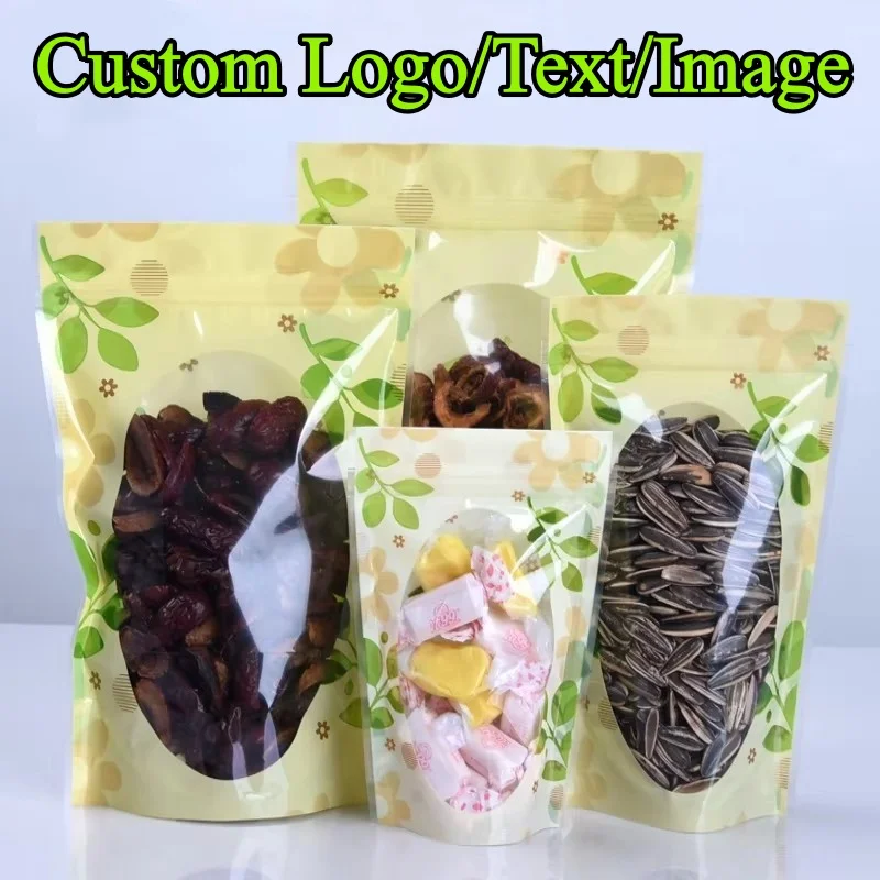 100 Bolsas de Plástico con Cierre Ziplock, Diseño de Hoja Verde, para Empacar Matcha, Café, Snacks, Dulces, Nueces, Galletas, Dátiles, con Opción de Logotipo Personalizado