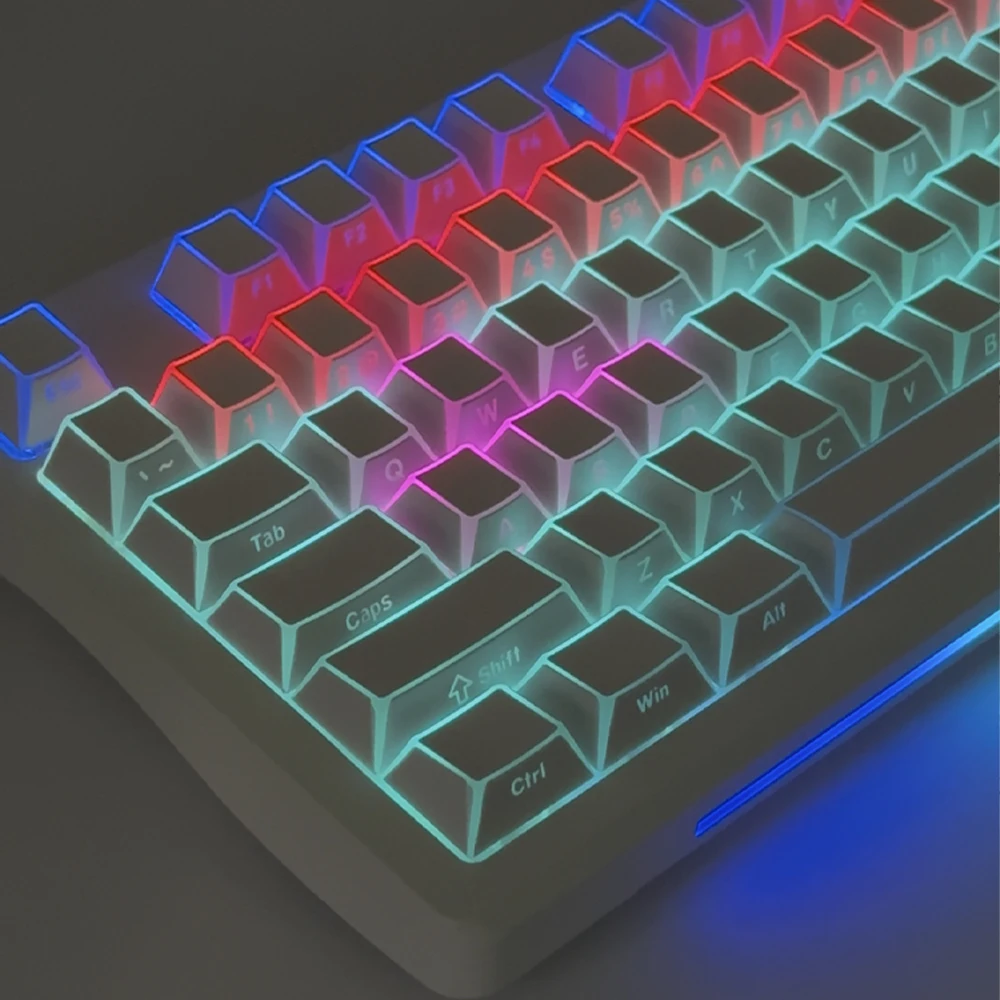 97 Tasten Shadow Keycaps PBT Edge Backlit & Side-lit Weißes Tastenkappen-Set Cherry-Profil für 60% 75% MX Gaming Mechanische Tastatur