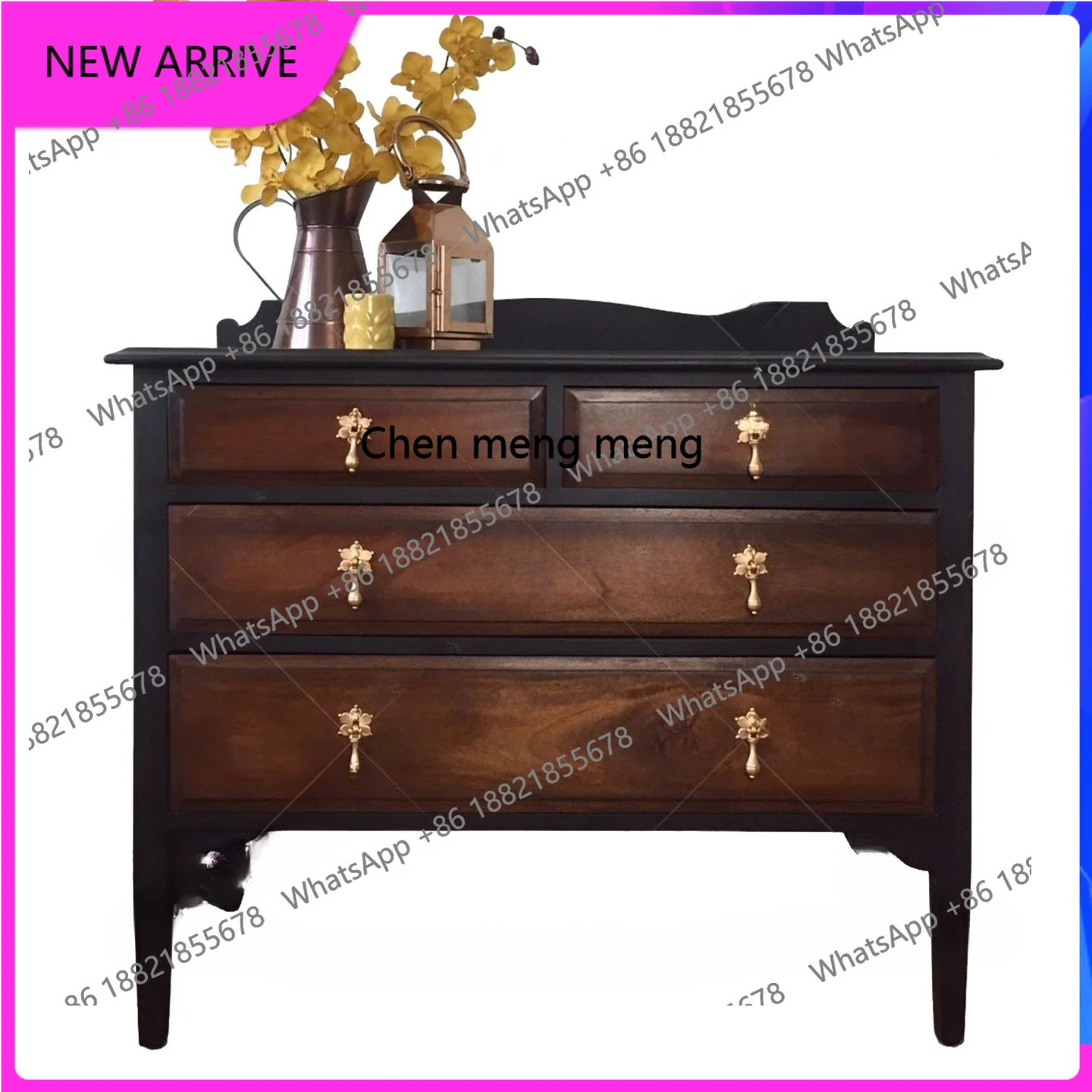 

French retro solid wood carving flower porch, locker, chest, household entrance foyer decorative cabinet H