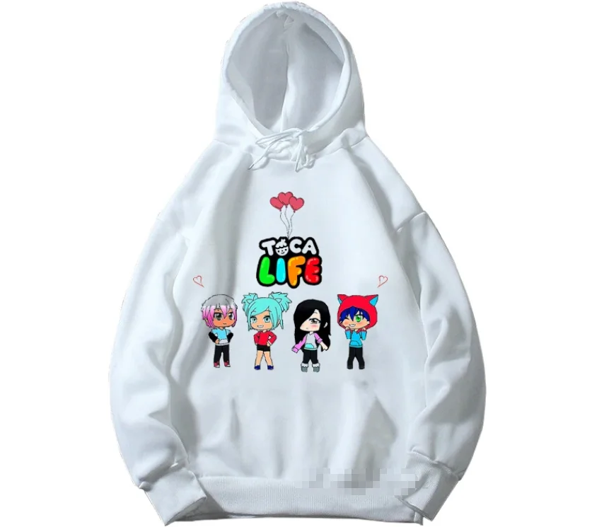 Toca Life World New  Print Kids Pink And White Hoodie   Children\'s Clothes Toca Boca Boys Cartoon Animation Game Top