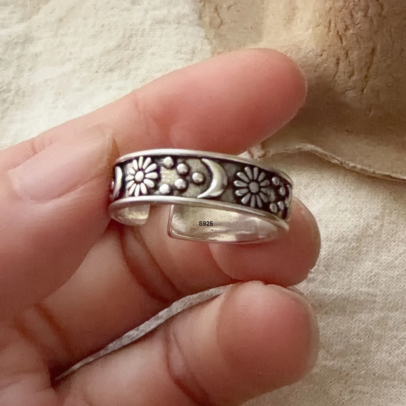 Women's 925 Sterling Silver Geometric Flower Ring