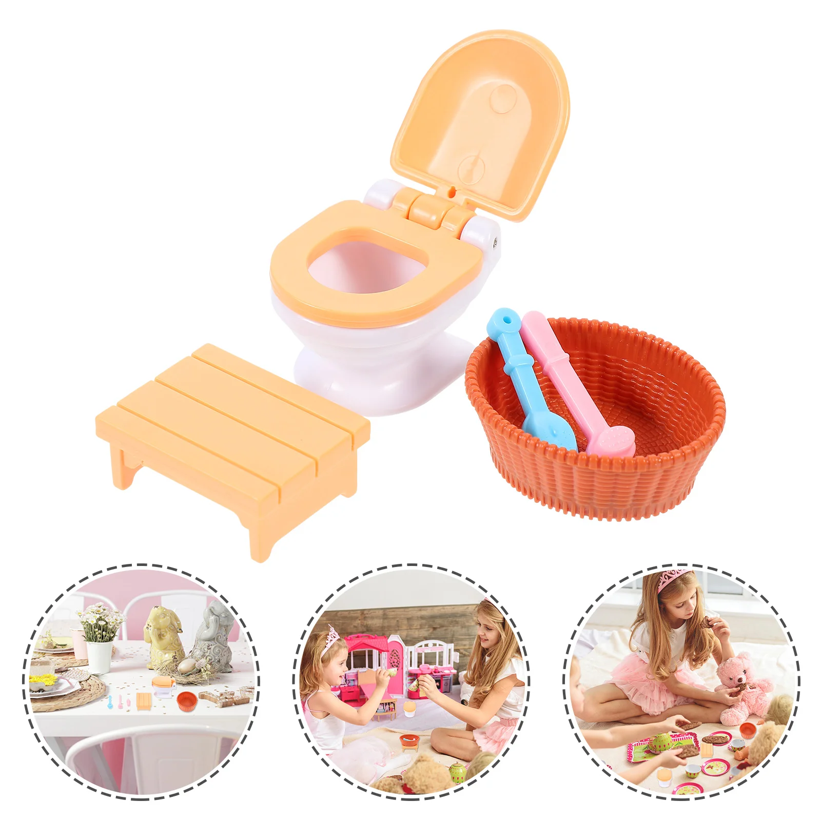 3 Pcs Miniature Bathroom Furniture Model Toys Figurines Sink Plastic Crafts Child Small Size Good Quality Strong