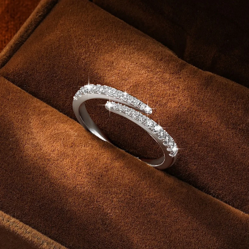 Rrjzz D-Farbiger Voll-Moissanit Halb-Eternity-Ring GRA Runder Labor-Imitationsdiamant Damen Verstellbarer Offener Ring Schmuck Geschenke – Detail 12
