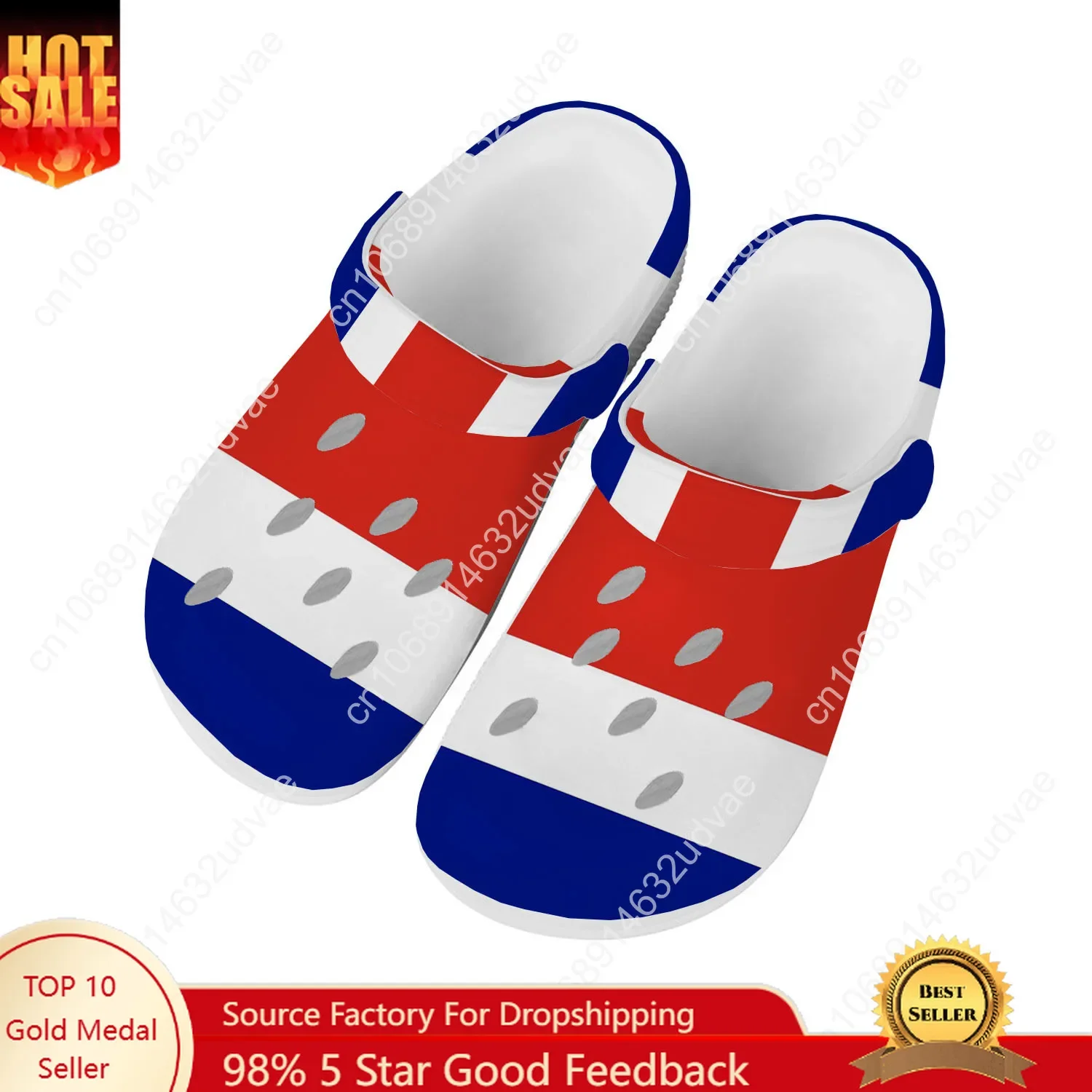 

Costa Rica National Flag Water Shoes Men Women Non-slip Home Garden Clogs Customizd Sandals Beach Breathable Hole Slippers