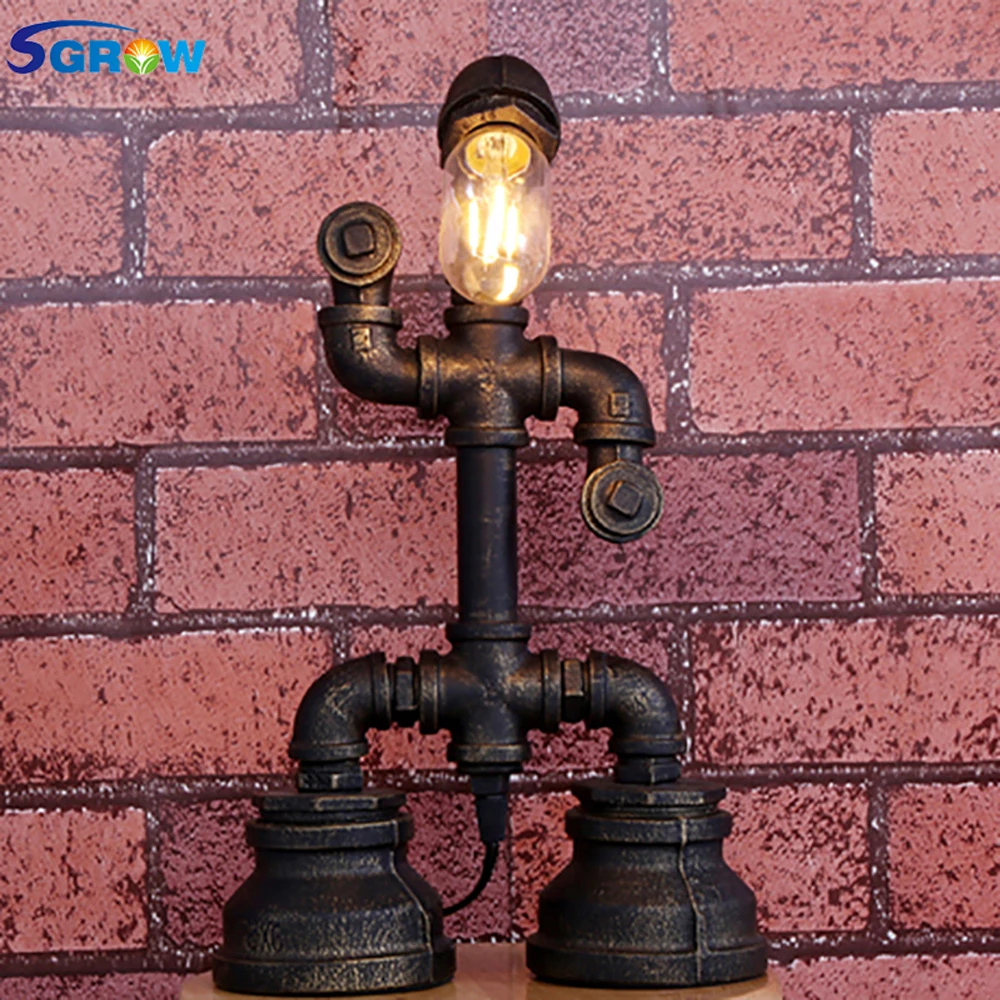 SGROW  Retro Style Steampunk Lamp Industrial Water Pipe Robot Creative Desk Lamp, Bedside Lamp, Bar Coffee Shop Retro Table Lamp