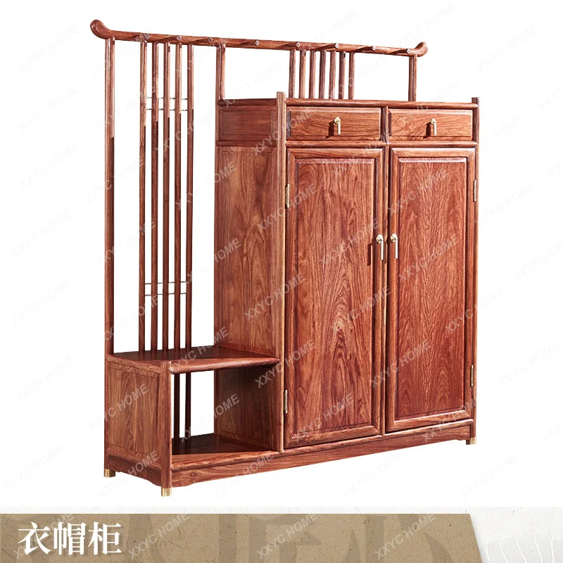 L sandalwood clothes, hats and shoes cabinet combination, all solid wood multi-functional new Chinese furniture